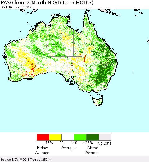 Australia PASG from 2-Month NDVI (Terra-MODIS) Thematic Map For 12/11/2021 - 12/18/2021