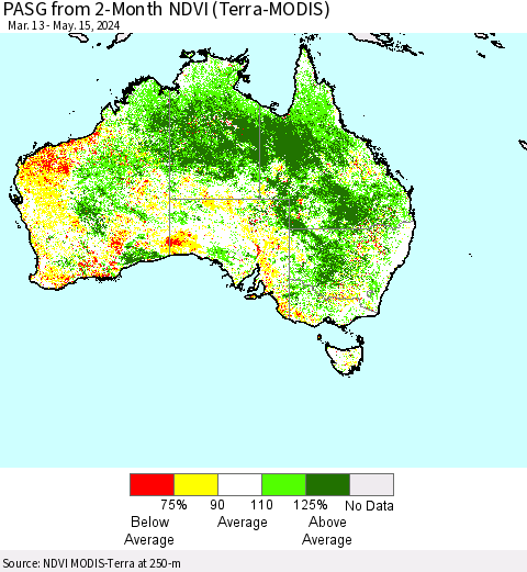 Australia PASG from 2-Month NDVI (Terra-MODIS) Thematic Map For 5/8/2024 - 5/15/2024