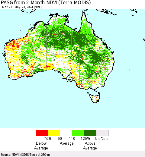 Australia PASG from 2-Month NDVI (Terra-MODIS) Thematic Map For 5/16/2024 - 5/23/2024