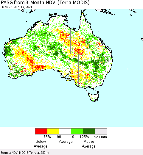 Australia PASG from 3-Month NDVI (Terra-MODIS) Thematic Map For 6/10/2021 - 6/17/2021