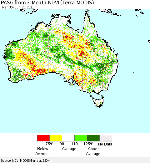 Australia PASG from 3-Month NDVI (Terra-MODIS) Thematic Map For 6/18/2021 - 6/25/2021