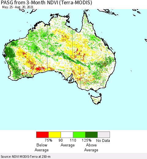 Australia PASG from 3-Month NDVI (Terra-MODIS) Thematic Map For 8/13/2021 - 8/20/2021