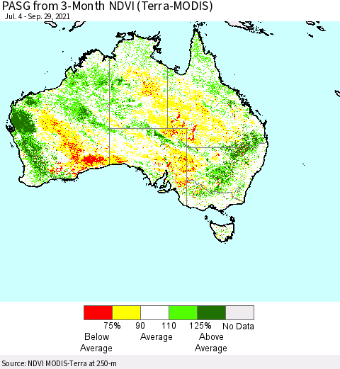Australia PASG from 3-Month NDVI (Terra-MODIS) Thematic Map For 9/22/2021 - 9/29/2021