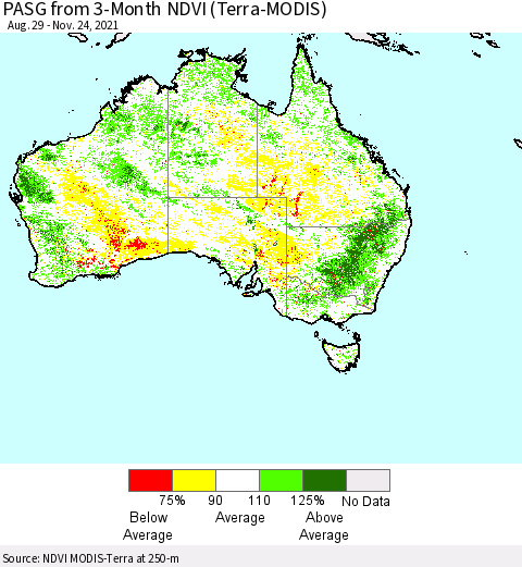 Australia PASG from 3-Month NDVI (Terra-MODIS) Thematic Map For 11/17/2021 - 11/24/2021
