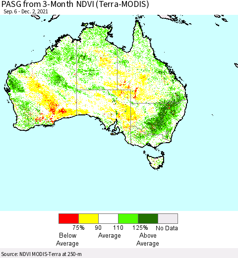 Australia PASG from 3-Month NDVI (Terra-MODIS) Thematic Map For 11/25/2021 - 12/2/2021