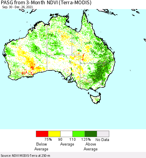 Australia PASG from 3-Month NDVI (Terra-MODIS) Thematic Map For 12/19/2021 - 12/26/2021