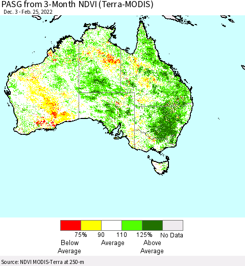 Australia PASG from 3-Month NDVI (Terra-MODIS) Thematic Map For 2/18/2022 - 2/25/2022