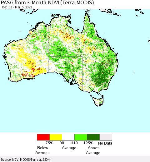 Australia PASG from 3-Month NDVI (Terra-MODIS) Thematic Map For 2/26/2022 - 3/5/2022