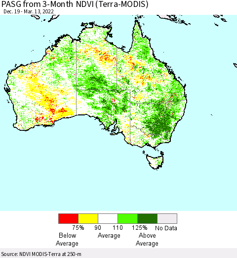 Australia PASG from 3-Month NDVI (Terra-MODIS) Thematic Map For 3/6/2022 - 3/13/2022