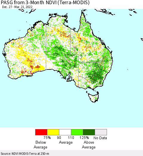 Australia PASG from 3-Month NDVI (Terra-MODIS) Thematic Map For 3/14/2022 - 3/21/2022
