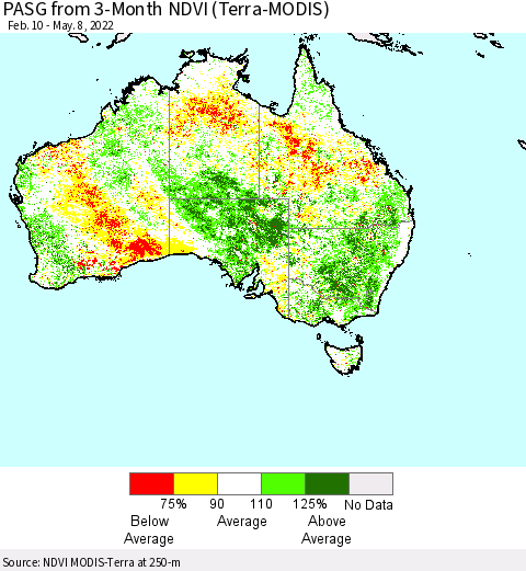 Australia PASG from 3-Month NDVI (Terra-MODIS) Thematic Map For 5/1/2022 - 5/8/2022