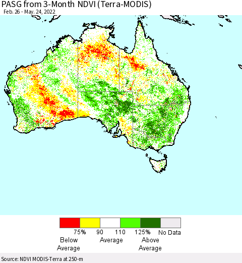 Australia PASG from 3-Month NDVI (Terra-MODIS) Thematic Map For 5/17/2022 - 5/24/2022