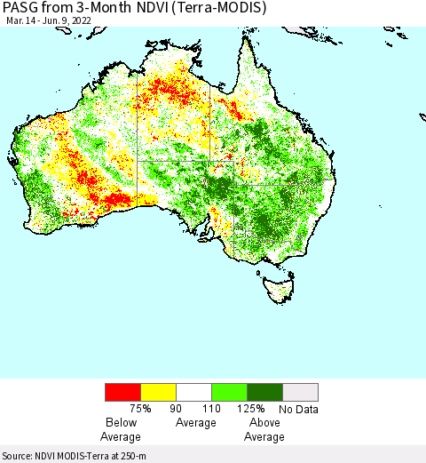 Australia PASG from 3-Month NDVI (Terra-MODIS) Thematic Map For 6/2/2022 - 6/9/2022