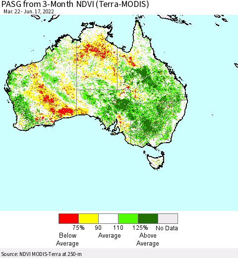 Australia PASG from 3-Month NDVI (Terra-MODIS) Thematic Map For 6/10/2022 - 6/17/2022