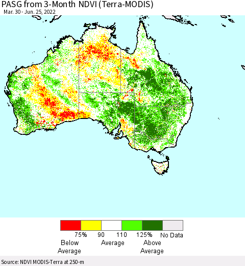 Australia PASG from 3-Month NDVI (Terra-MODIS) Thematic Map For 6/18/2022 - 6/25/2022