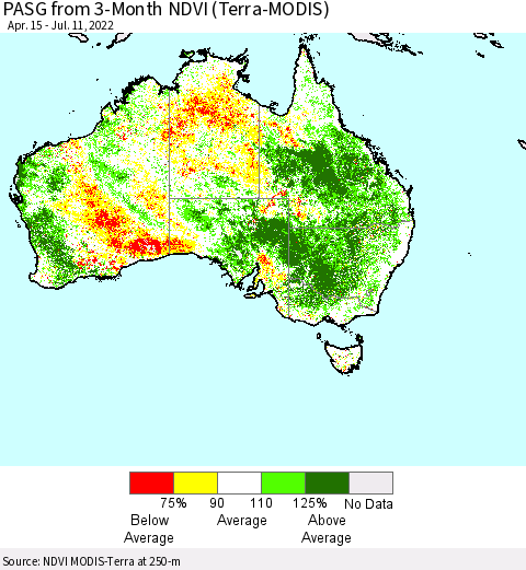 Australia PASG from 3-Month NDVI (Terra-MODIS) Thematic Map For 7/4/2022 - 7/11/2022