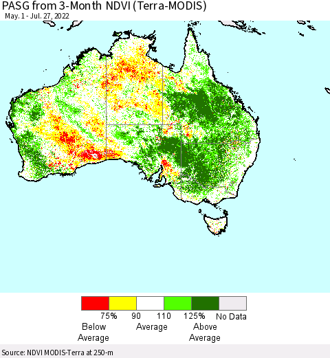 Australia PASG from 3-Month NDVI (Terra-MODIS) Thematic Map For 7/20/2022 - 7/27/2022