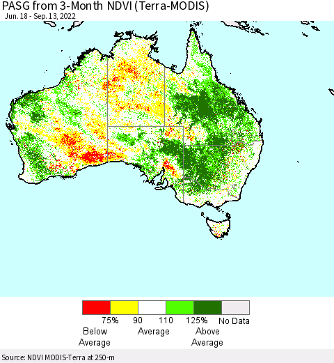 Australia PASG from 3-Month NDVI (Terra-MODIS) Thematic Map For 9/6/2022 - 9/13/2022