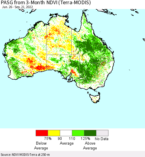 Australia PASG from 3-Month NDVI (Terra-MODIS) Thematic Map For 9/14/2022 - 9/21/2022