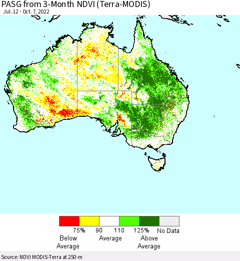 Australia PASG from 3-Month NDVI (Terra-MODIS) Thematic Map For 9/30/2022 - 10/7/2022