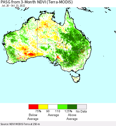 Australia PASG from 3-Month NDVI (Terra-MODIS) Thematic Map For 10/8/2022 - 10/15/2022
