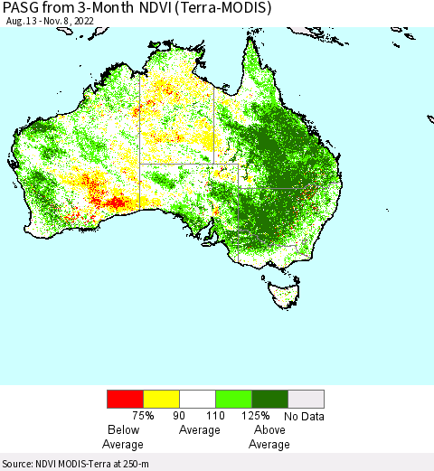 Australia PASG from 3-Month NDVI (Terra-MODIS) Thematic Map For 11/1/2022 - 11/8/2022