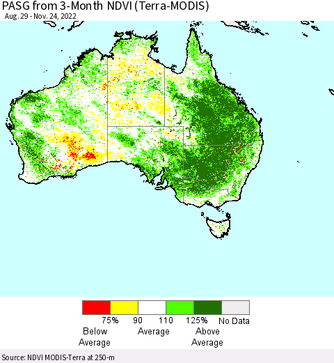 Australia PASG from 3-Month NDVI (Terra-MODIS) Thematic Map For 11/17/2022 - 11/24/2022