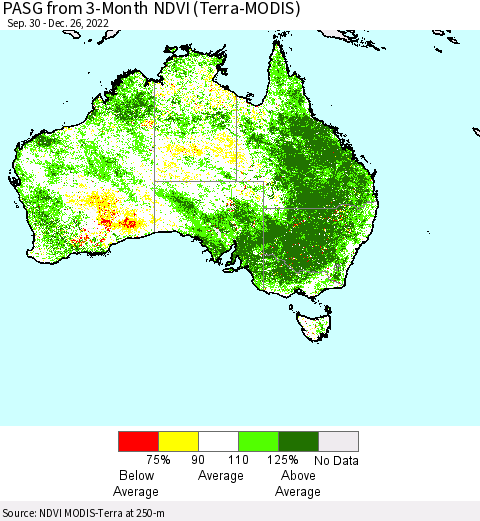 Australia PASG from 3-Month NDVI (Terra-MODIS) Thematic Map For 12/19/2022 - 12/26/2022