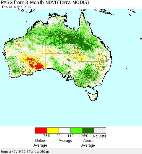 Australia PASG from 3-Month NDVI (Terra-MODIS) Thematic Map For 5/1/2023 - 5/8/2023