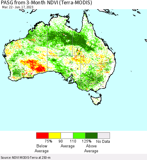 Australia PASG from 3-Month NDVI (Terra-MODIS) Thematic Map For 6/10/2023 - 6/17/2023