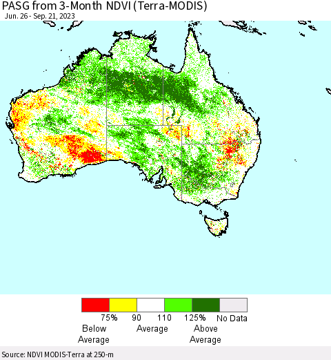 Australia PASG from 3-Month NDVI (Terra-MODIS) Thematic Map For 9/14/2023 - 9/21/2023