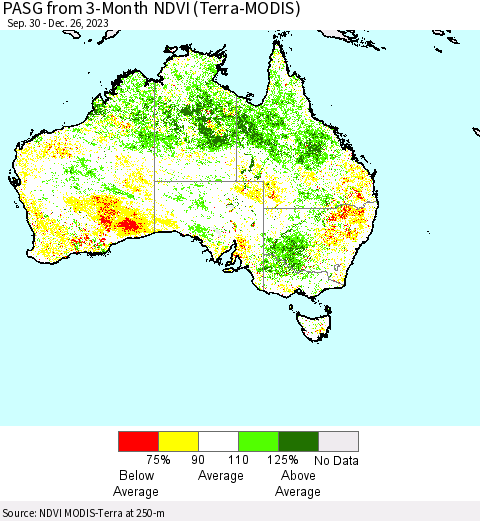 Australia PASG from 3-Month NDVI (Terra-MODIS) Thematic Map For 12/19/2023 - 12/26/2023