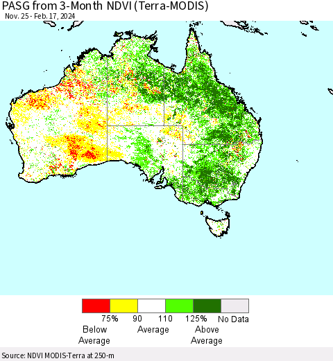 Australia PASG from 3-Month NDVI (Terra-MODIS) Thematic Map For 2/10/2024 - 2/17/2024