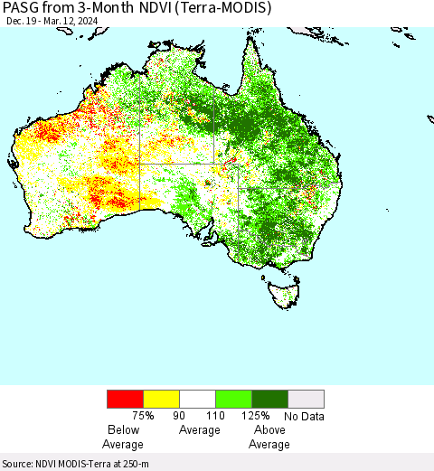 Australia PASG from 3-Month NDVI (Terra-MODIS) Thematic Map For 3/5/2024 - 3/12/2024