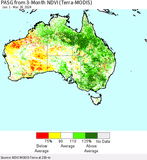 Australia PASG from 3-Month NDVI (Terra-MODIS) Thematic Map For 3/21/2024 - 3/28/2024