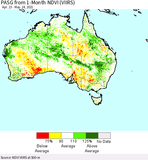 Australia PASG from 1-Month NDVI (VIIRS) Thematic Map For 5/17/2021 - 5/24/2021