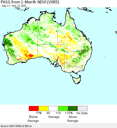 Australia PASG from 1-Month NDVI (VIIRS) Thematic Map For 9/6/2021 - 9/13/2021