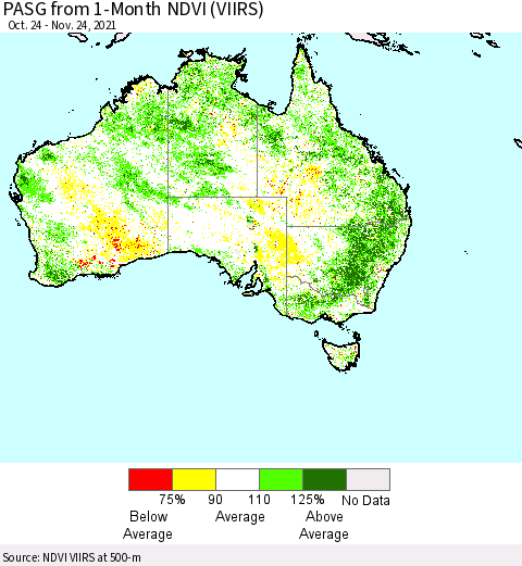 Australia PASG from 1-Month NDVI (VIIRS) Thematic Map For 11/17/2021 - 11/24/2021