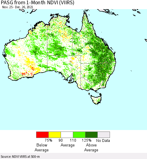 Australia PASG from 1-Month NDVI (VIIRS) Thematic Map For 12/19/2021 - 12/26/2021