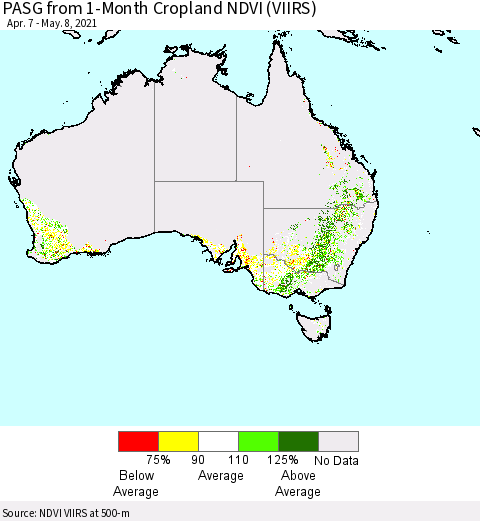 Australia PASG from 1-Month Cropland NDVI (VIIRS) Thematic Map For 5/1/2021 - 5/8/2021