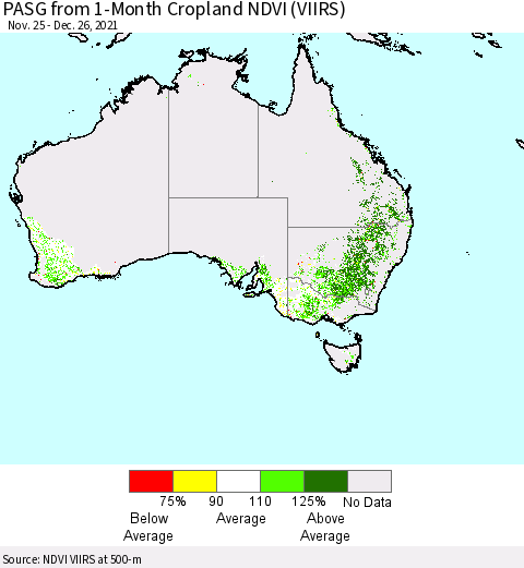 Australia PASG from 1-Month Cropland NDVI (VIIRS) Thematic Map For 12/19/2021 - 12/26/2021