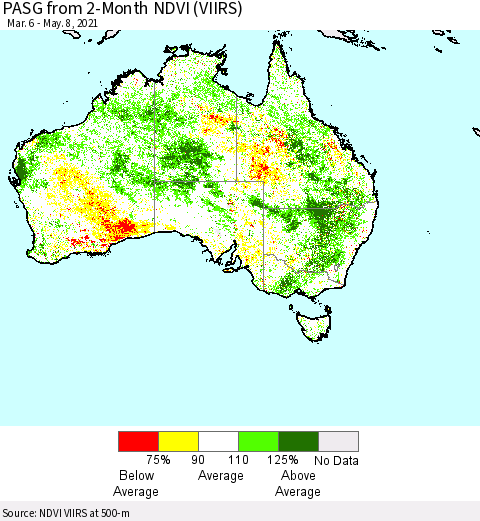 Australia PASG from 2-Month NDVI (VIIRS) Thematic Map For 5/1/2021 - 5/8/2021