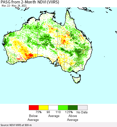 Australia PASG from 2-Month NDVI (VIIRS) Thematic Map For 5/17/2021 - 5/24/2021