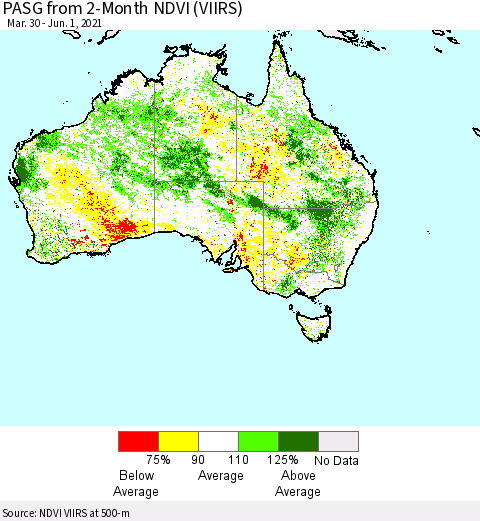 Australia PASG from 2-Month NDVI (VIIRS) Thematic Map For 5/25/2021 - 6/1/2021