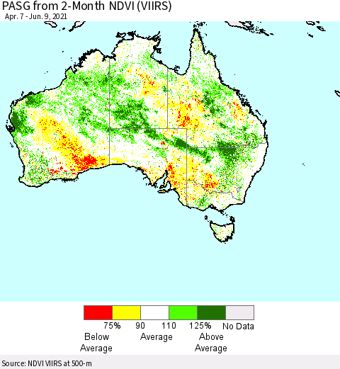 Australia PASG from 2-Month NDVI (VIIRS) Thematic Map For 6/2/2021 - 6/9/2021