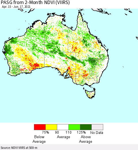 Australia PASG from 2-Month NDVI (VIIRS) Thematic Map For 6/10/2021 - 6/17/2021