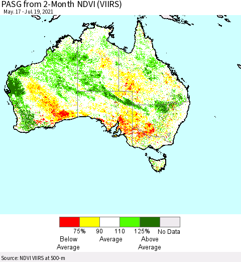 Australia PASG from 2-Month NDVI (VIIRS) Thematic Map For 7/12/2021 - 7/19/2021
