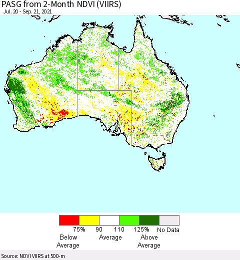 Australia PASG from 2-Month NDVI (VIIRS) Thematic Map For 9/14/2021 - 9/21/2021