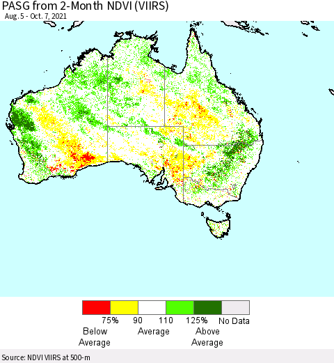 Australia PASG from 2-Month NDVI (VIIRS) Thematic Map For 9/30/2021 - 10/7/2021