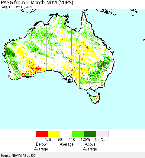 Australia PASG from 2-Month NDVI (VIIRS) Thematic Map For 10/8/2021 - 10/15/2021